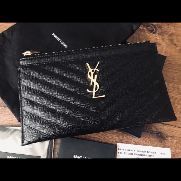 Yves Saint Laurent-AUTHENTIC (NWT/Box) Black Leather & Gold Hardware CLUTCH - Picture 15 of 16